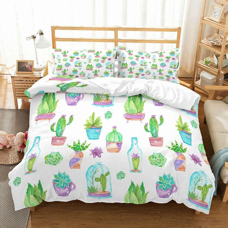 Cartoon Cactus Tropical Plant Bedding Set Cactus Lovers Home Decor