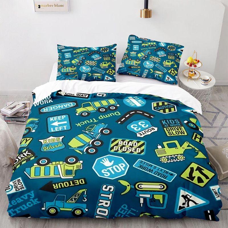 Engineering Vehicle Pattern Quilt Bed Sets Cute Son Gift For Birthday
