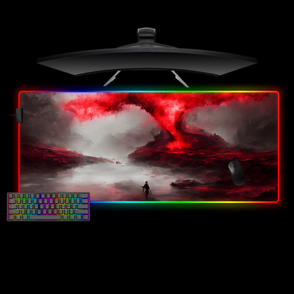 Allleftout Red Mist Eruption Design M-Xxl Size Rgb Gaming Mouse Pad, Computer Desk Mat