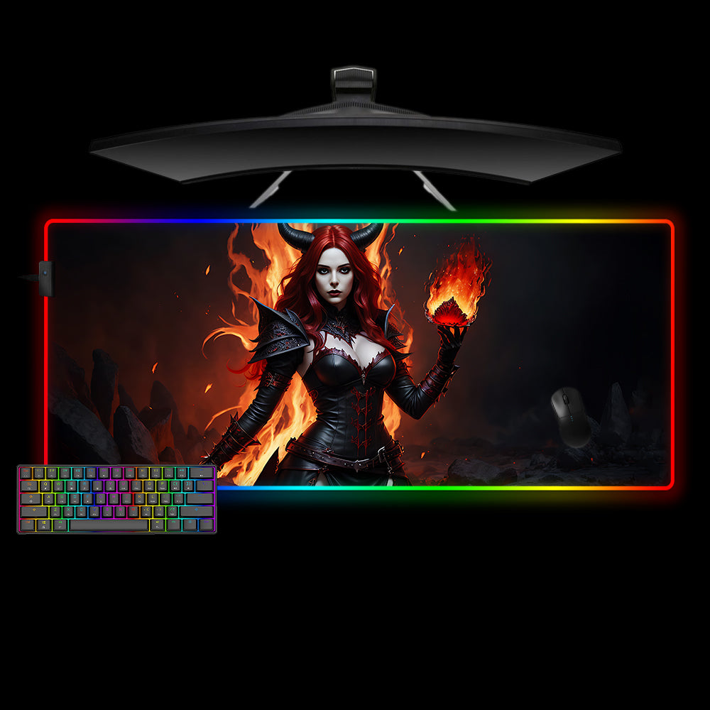 Allleftout Dark Fire Sorceress Design M-Xxl Size Rgb Gaming Mouse Pad, Computer Desk Mat