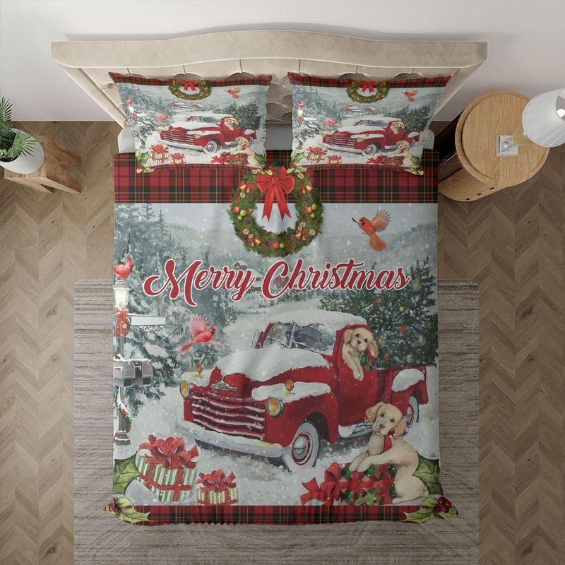 Cute Puppy Merry Christmas Bedding Set Dog Red Truck Cardinal Xmas Town Fbvu030802 FBVU030802