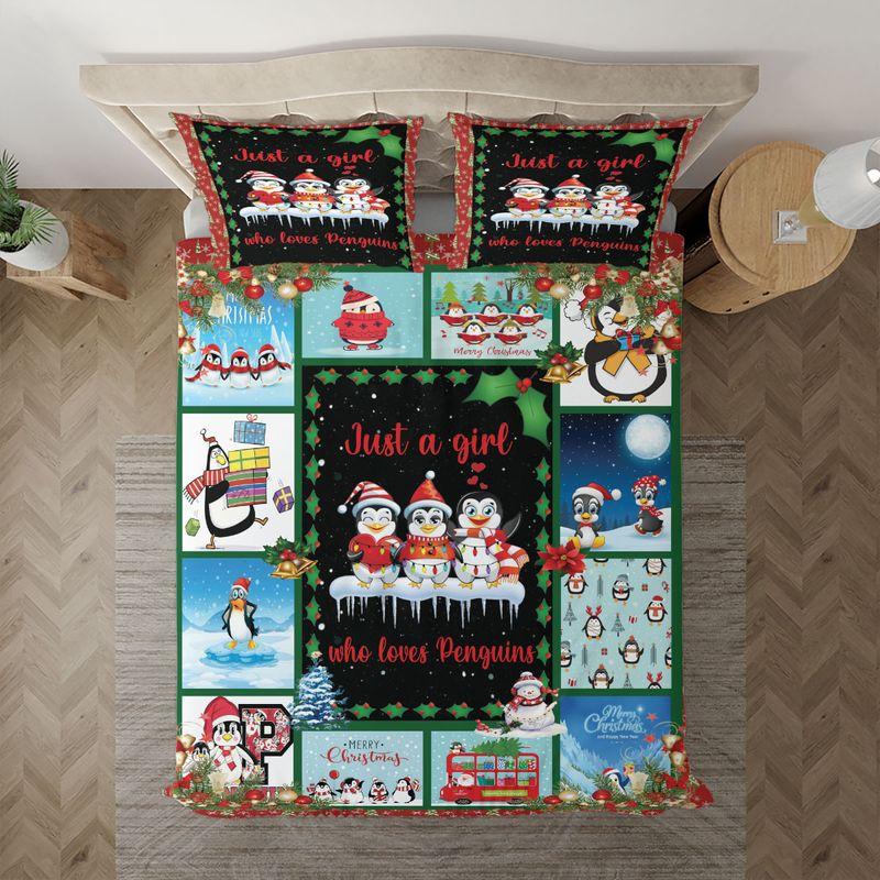 Penguins Merry Christmas Just A Girl Who Loves Penguins Bedding Set Gift For Christmas