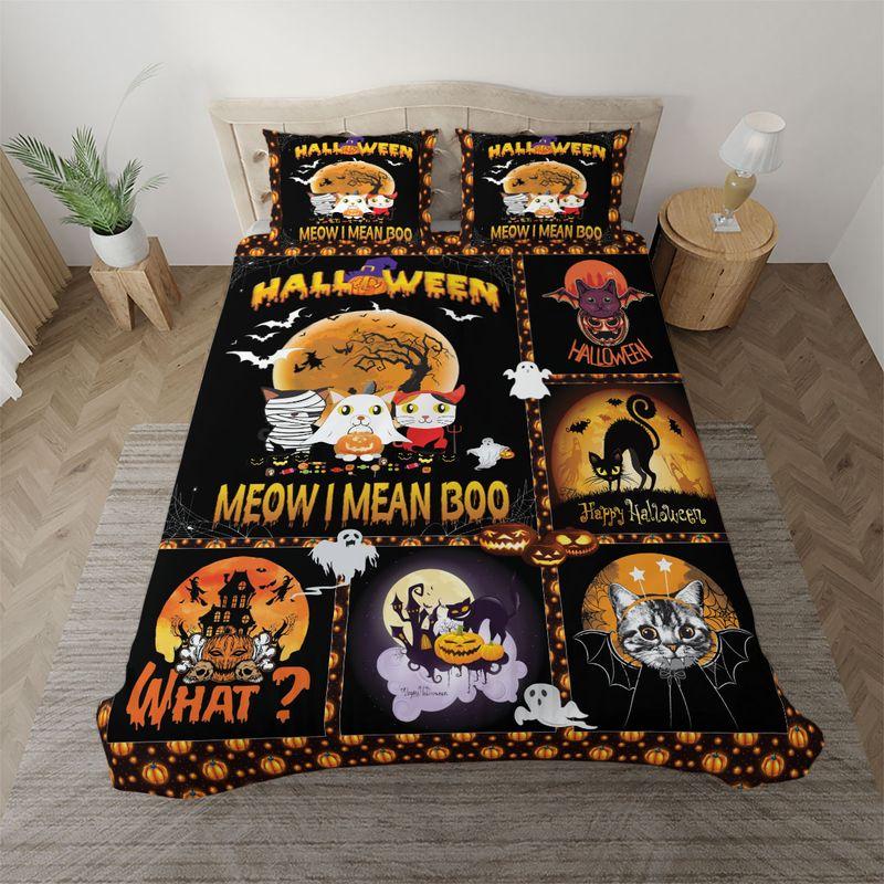 Cute Cat Happy Halloween Bed Set Cat Meow I Mean Boo Cat Lover Fbhue030811 FBHUE030811