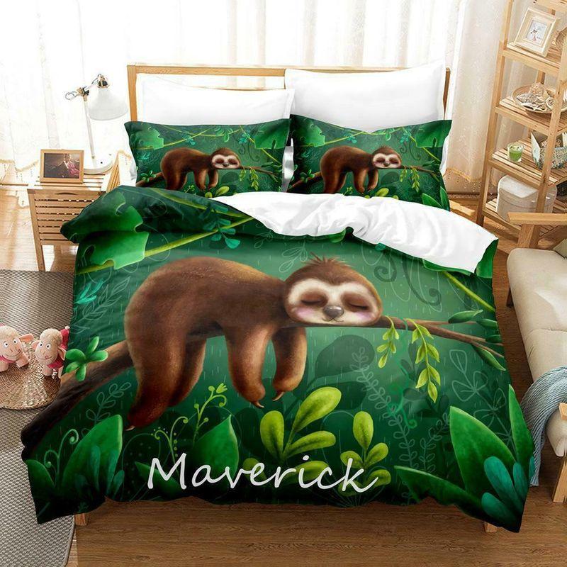 Lovely Sloth Quilt Cover Bedding Set Cute Sloths Sleeping Rainy Day Forest