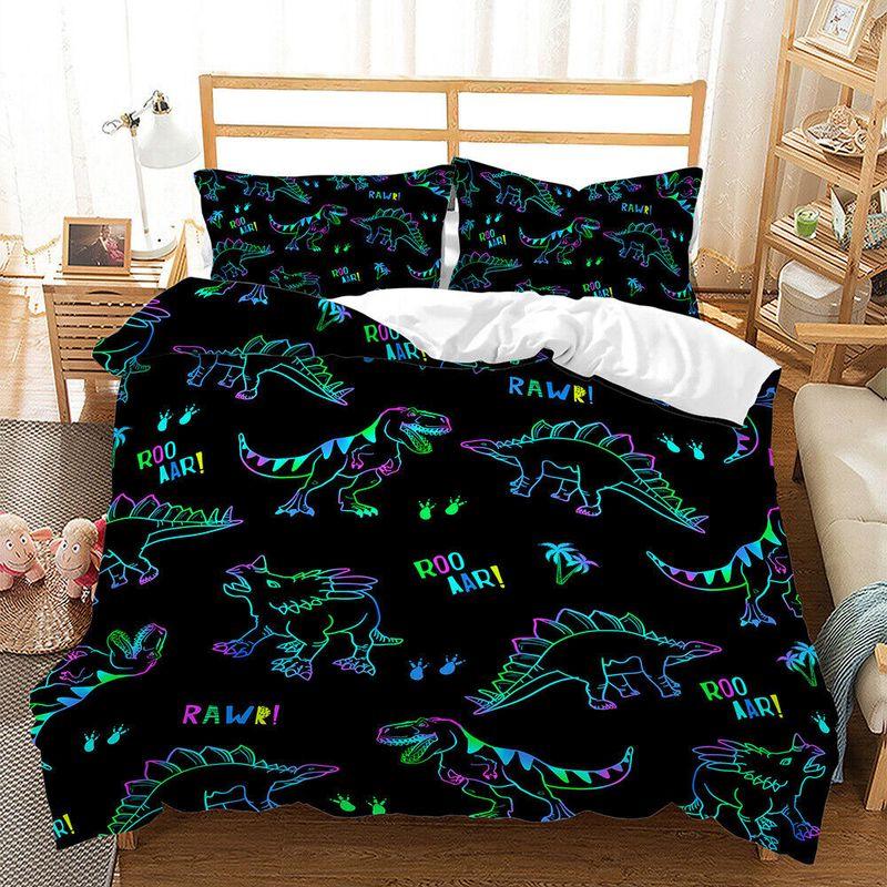 Dinosaur Triceratops Duvet Cover Dinosaur Roar Dino Neon Art Dinosaur Lover