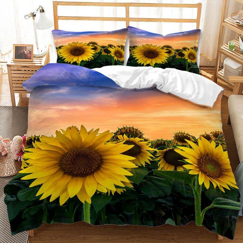 Sunset Sunflower Field Duvet Cover Sunflower Field Bedding Set Lover Gift
