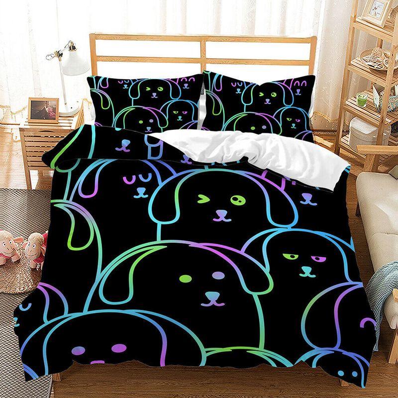 Cute Dog Neon Art Bedding Set Dog One Line Art Pattern Dog Lover Gift