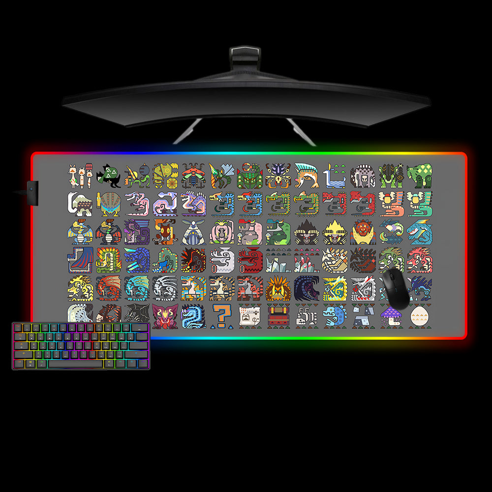 Allleftout Monster Hunter Icons Design M-Xxl Size Rgb Gaming Mouse Pad, Computer Desk Mat