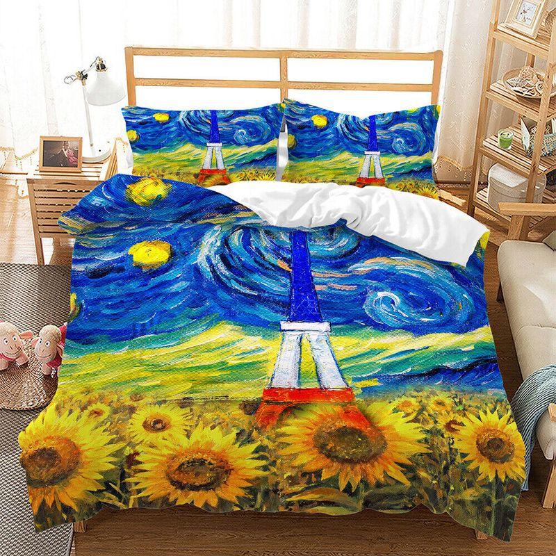 Oil Painting Sunflower Eiffel Tower Duvet Cover Quilt Sunflower Field Eiffel Paris Lover