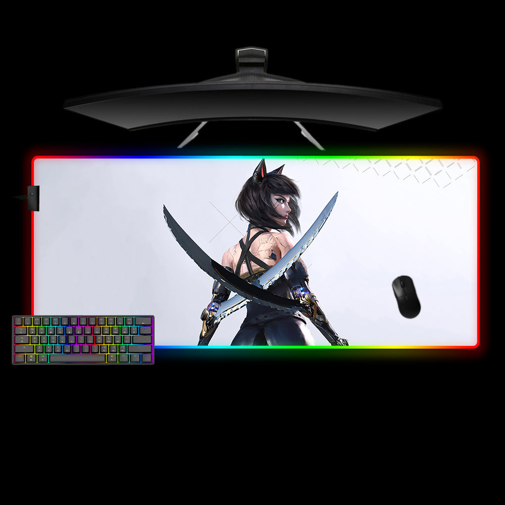 Allleftout Cyberpunk Cat Girl Design Rgb Gaming Mouse Pad, Computer Desk Mat