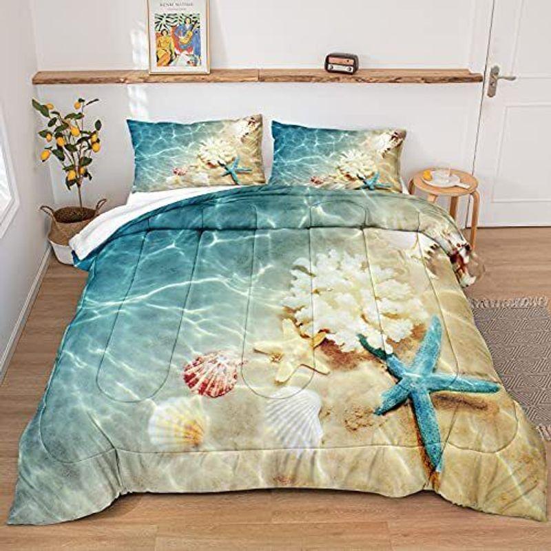 Beach Themed Bedding Set Coastal Conch Starfish Duvet Quilt Cover Summer Gift