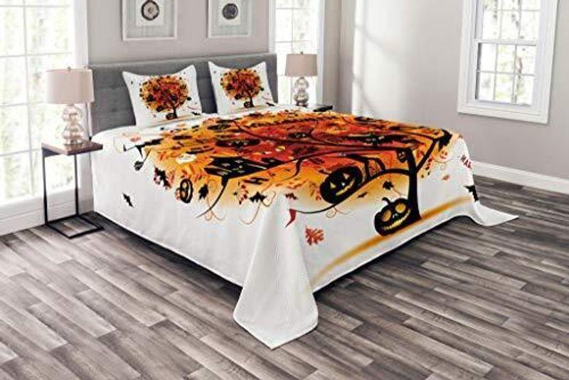 Halloween Bedspread Distressed Horror Tree With Mystic Happy Halloween Gift