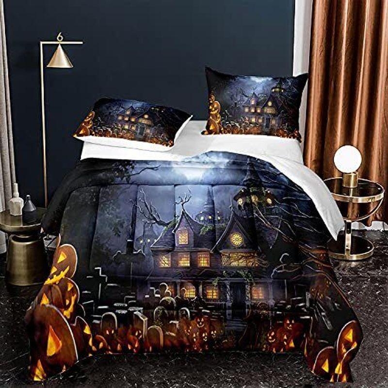 Halloween Castle Cemetery Bedding Set Pumpkin Lanterns Horror Halloween Gift