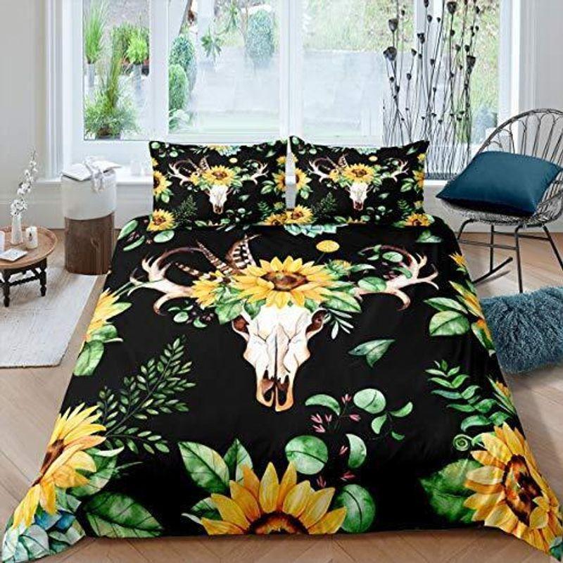 Sunflower Set Cow Skull Bedding Set Hunting Lover