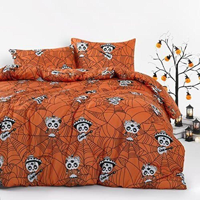 Halloween Be Set Black And Gray Skull Skeleton Cartoon Orange Halloween Color