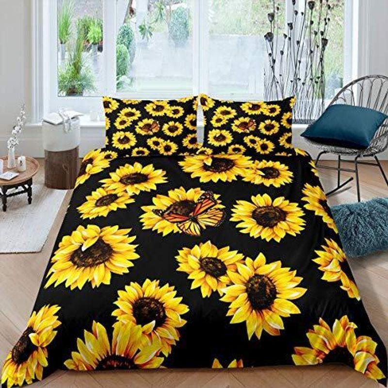 Sunflower Duvet Cover Floral Butterfly King Bedding Set Birthday Gift