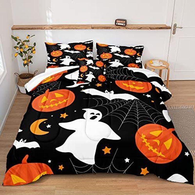 Halloween Pumpkin Bedding Set Cute Boo Ghost Happy Halloween Duvet Halloween Gift