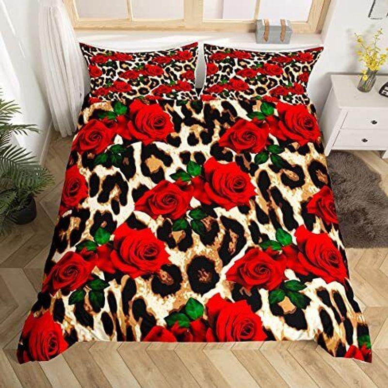 Leopard And Rose Bedding Set Romantic Rose Flower Bed Set Lover Gift