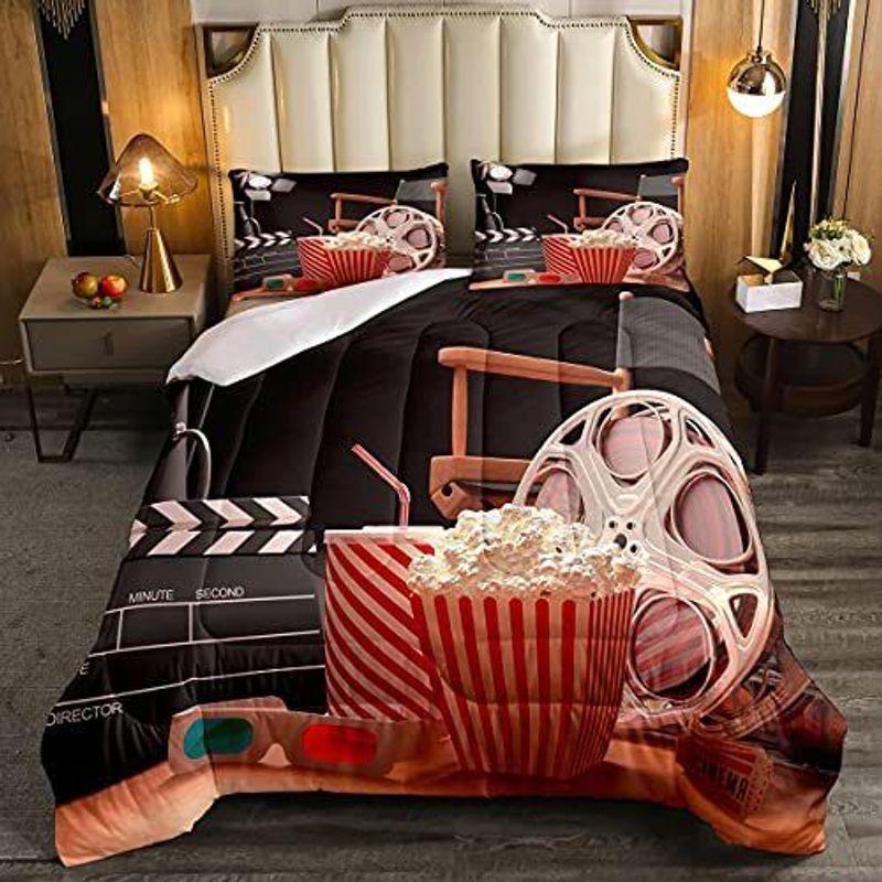 Movie Theater Bedding Set Popcorn And Clapper Bed Set Movie Fan Gift