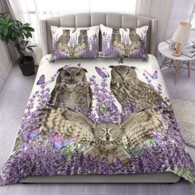 Three Owls In Lavender Field Bedding Set Owlaholic Mom Gifts