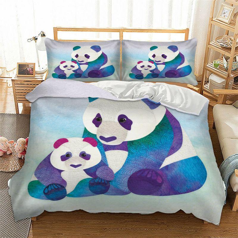 Kid Panda Bedding Set Wave Pattern Panda Family Mom And Daughter Gift