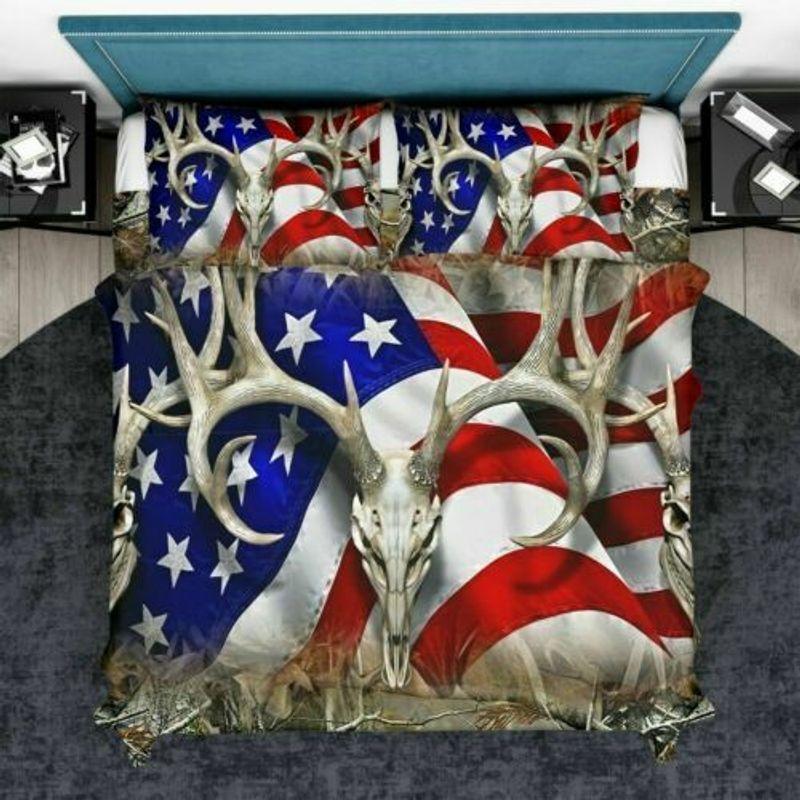 Deer Skull Hunting American Flag Bison Skull Hunting Hunter Gift