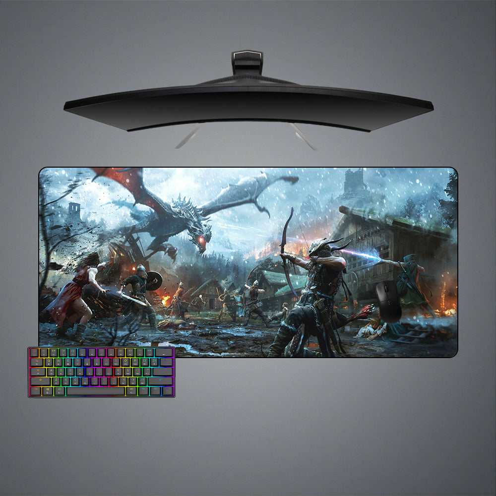 Allleftout Skyrim Dragon Attack Design Gaming Mouse Pad, Computer Desk Mat