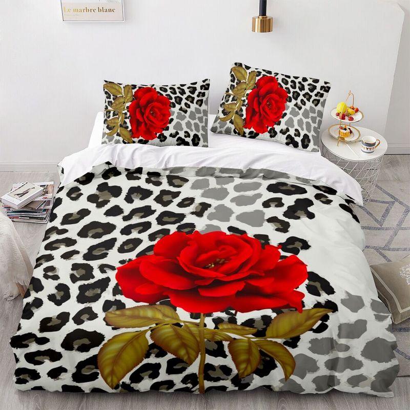 Leopard Rose Bedding Set Leopard Skin Background Gift For Mom