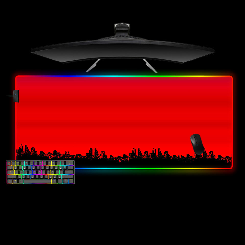 Allleftout Red And Black Cityscape Design Rgb Gaming Mouse Pad, Computer Desk Mat