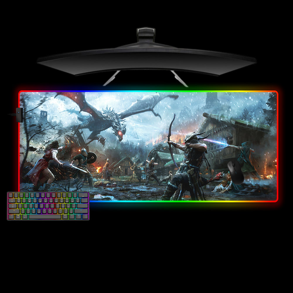 Allleftout Skyrim Dragon Attack Design Rgb Gaming Mouse Pad, Computer Desk Mat
