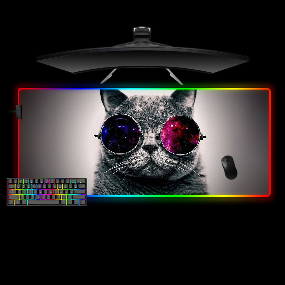 Allleftout Cat Glasses Design Rgb Gaming Mouse Pad, Computer Desk Mat