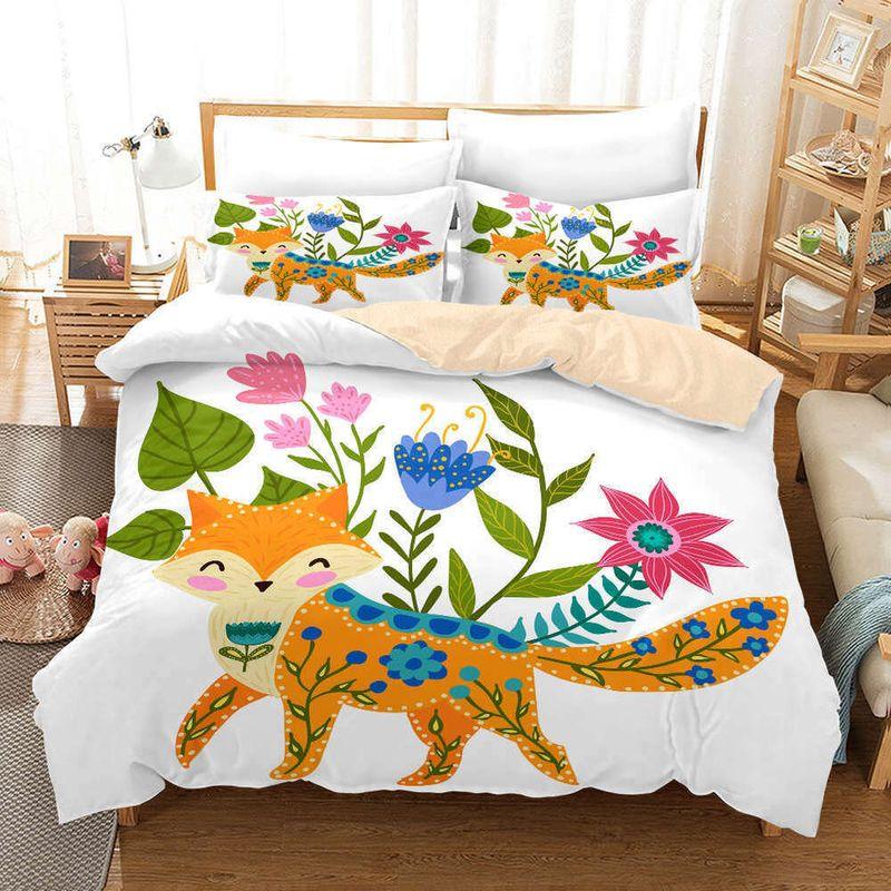 Fox Tail Light Dog 3D Printing Bedding Sets Flower Pattern On Fox
