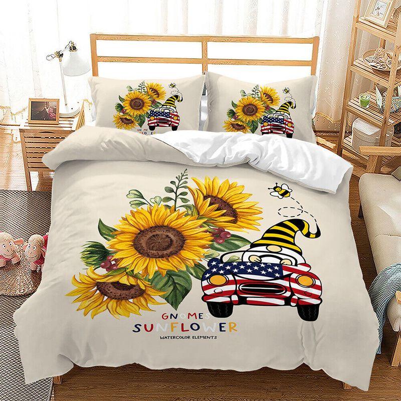 Dwarfs Send Flowers Duvet Cover Gnome Sunflower American Flag Car