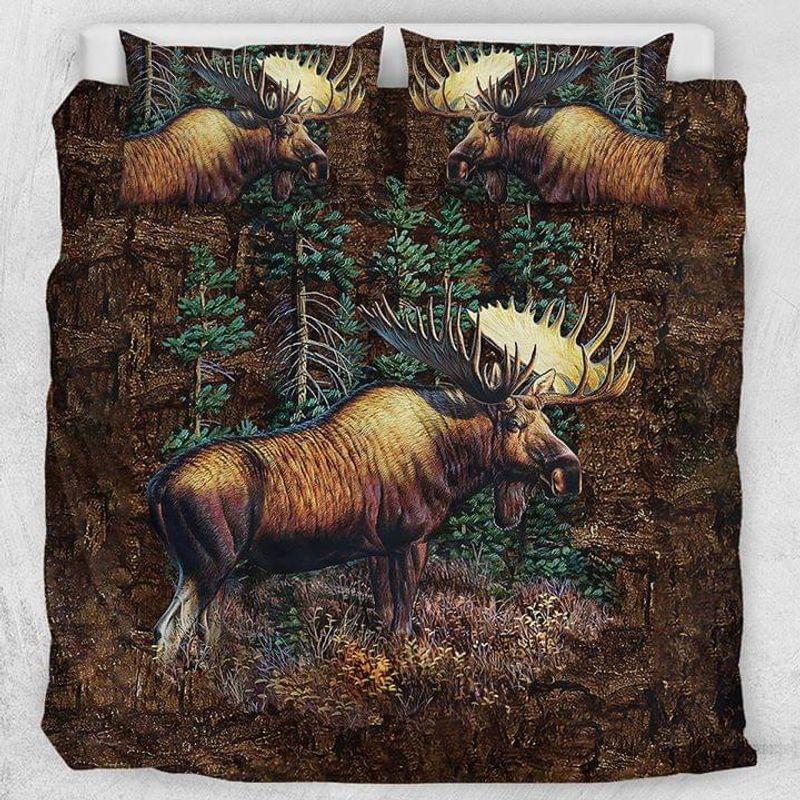 Moose Hunting Forest Pine Trees Bedding Set Moose Hunting Lovers