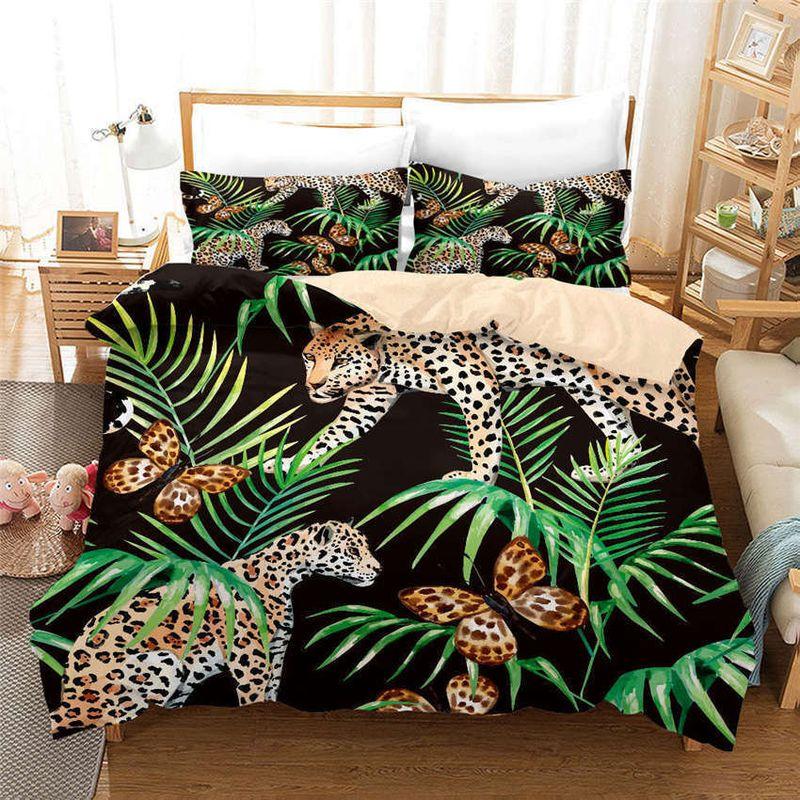 Leopard Paw Kiss Tropical Plant Summer Style Bedding Set Gift Christmas