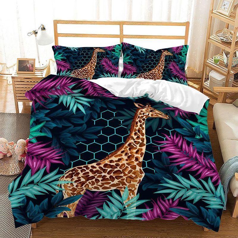 Jungle Giraffe Leaves Animal Quilt Cover Cover Wildlife Giraffes Tropical