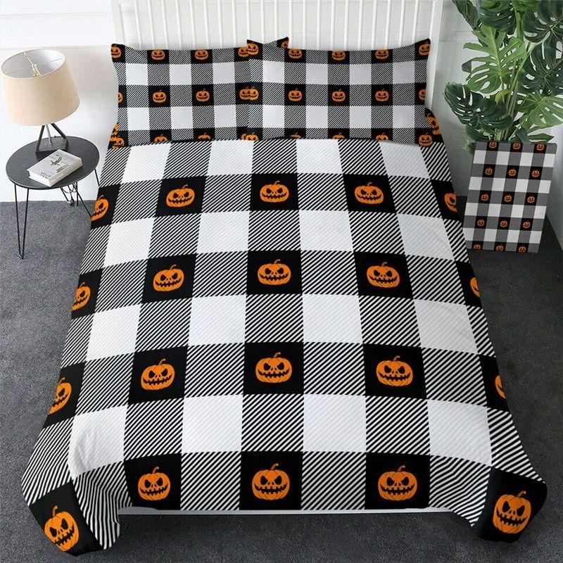 Tartan Scary Halloween Pumpkin Bed Set Happy Halloween Day Gift