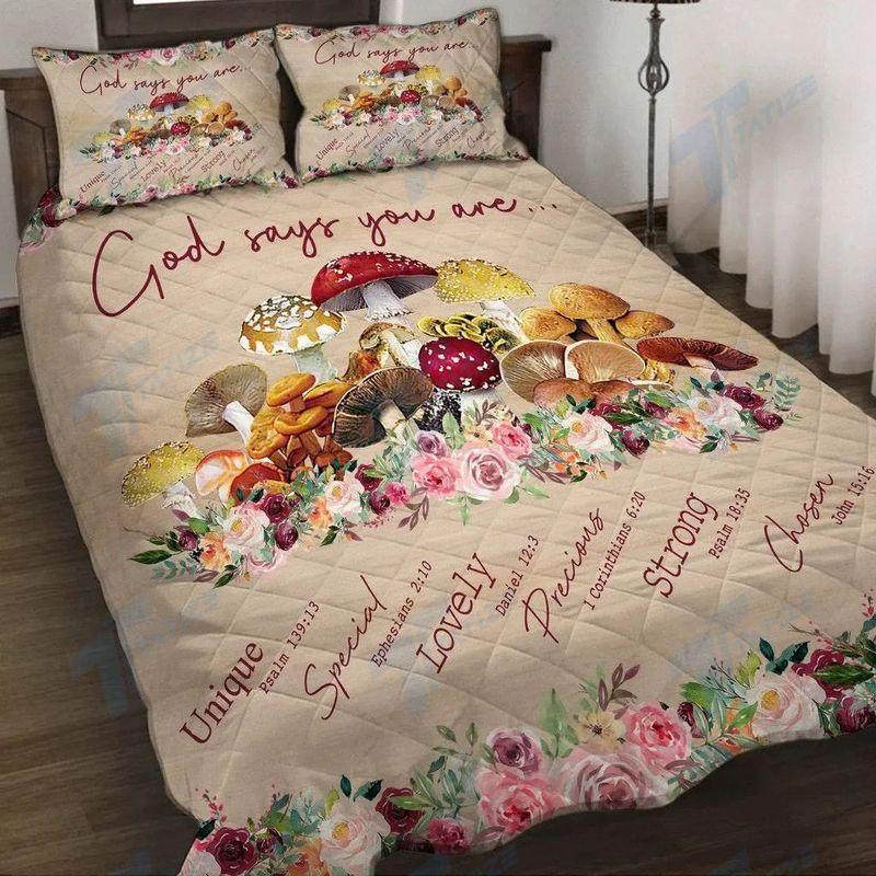 Mushroom Floral Bible Christian Bedding Set God Says You Are Uniue