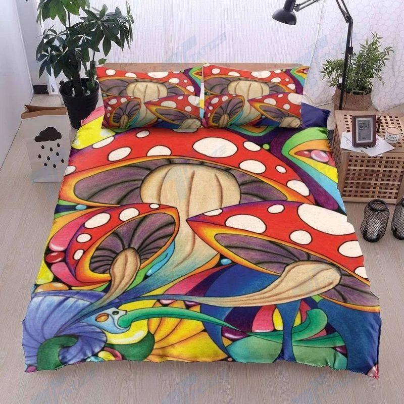 Mushroom Stay Trippy Little Hippie Bedding Set Peace Hippie Bedroom Decor