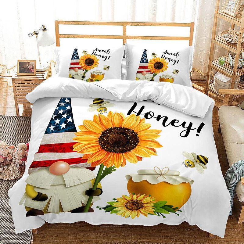 Sunflower Dwarf Bedding Set Cute Gnome American Honey Bee Gift For Lover