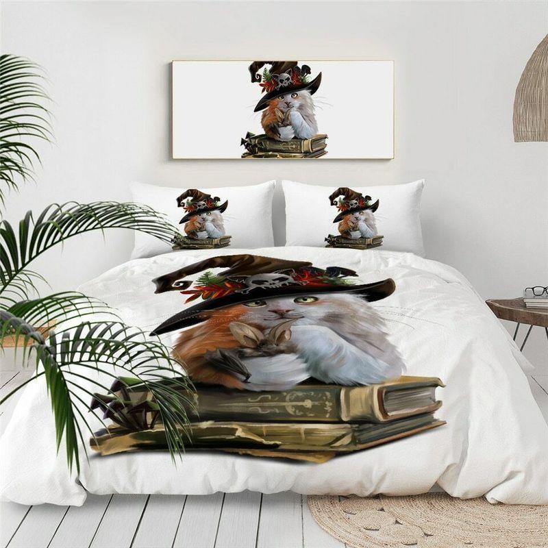 Halloween Book Cat Witch Bedding Set Cat Lover Halloween Gift