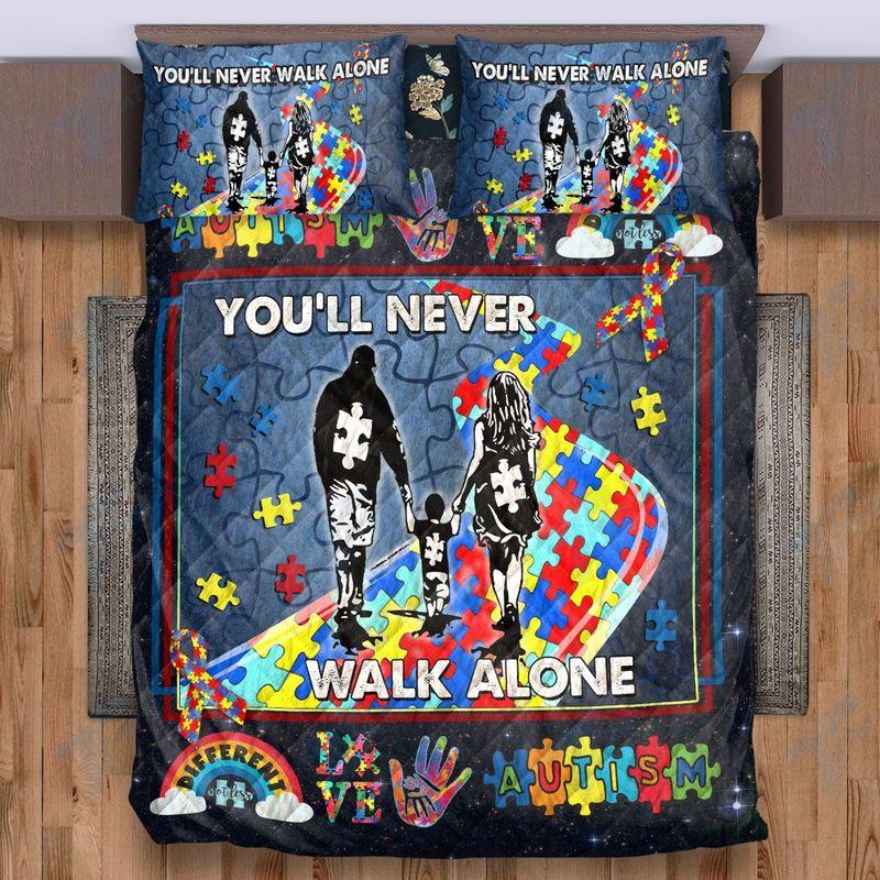 Family Autism Awareness Bedding Set Youll Never Walk Alone Puzzles Road