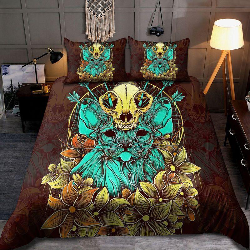 Sphynx Sull Nature Bedding Set Floral Skull Kitten Cat Wicca Halloween Gift