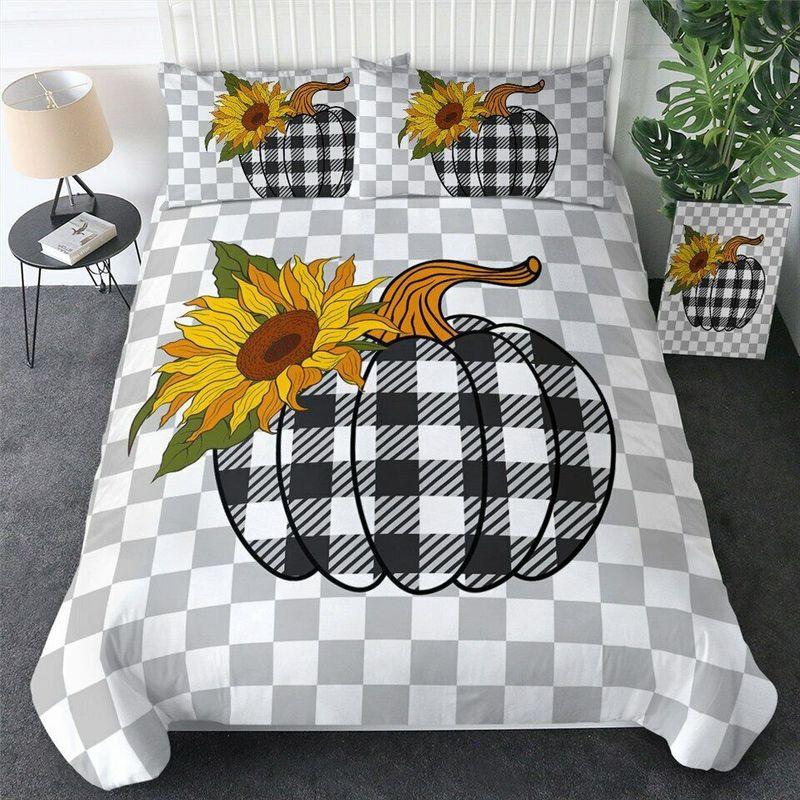 Sunflower Halloween Pumpkin Tartan Black And White Holiday Gift