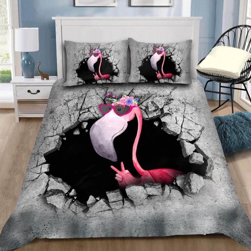 Flamingo From The Broken Wall Bedding Set Funny Flamingo Lovers Gift