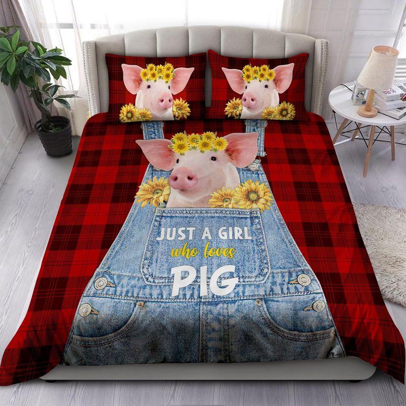 Beautiful Just A Girl Who Loves Pigs Bedding Set Sunfowers Pig Fans