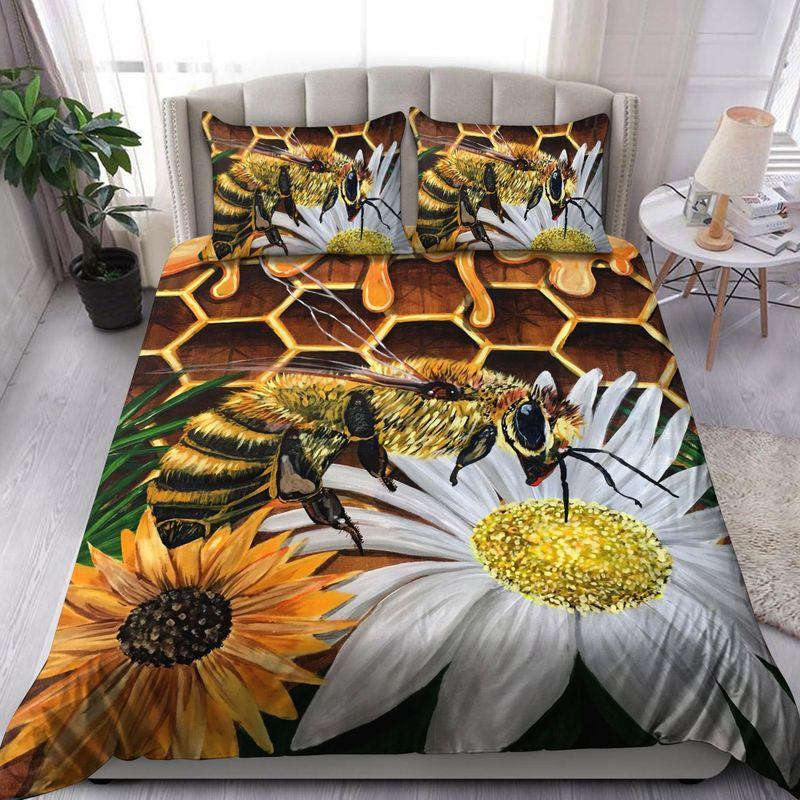 All Over Printed Bee And Flower Bedding Set Sunflowers Daisy Lovers Gift
