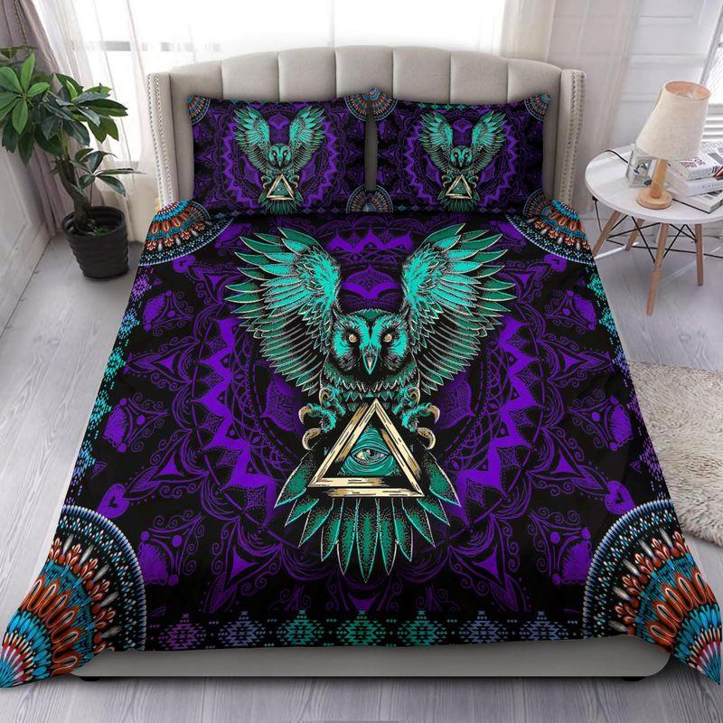 Beautiful Mandala Owl Bedding Set Mandala Green Owls Lovers Gift