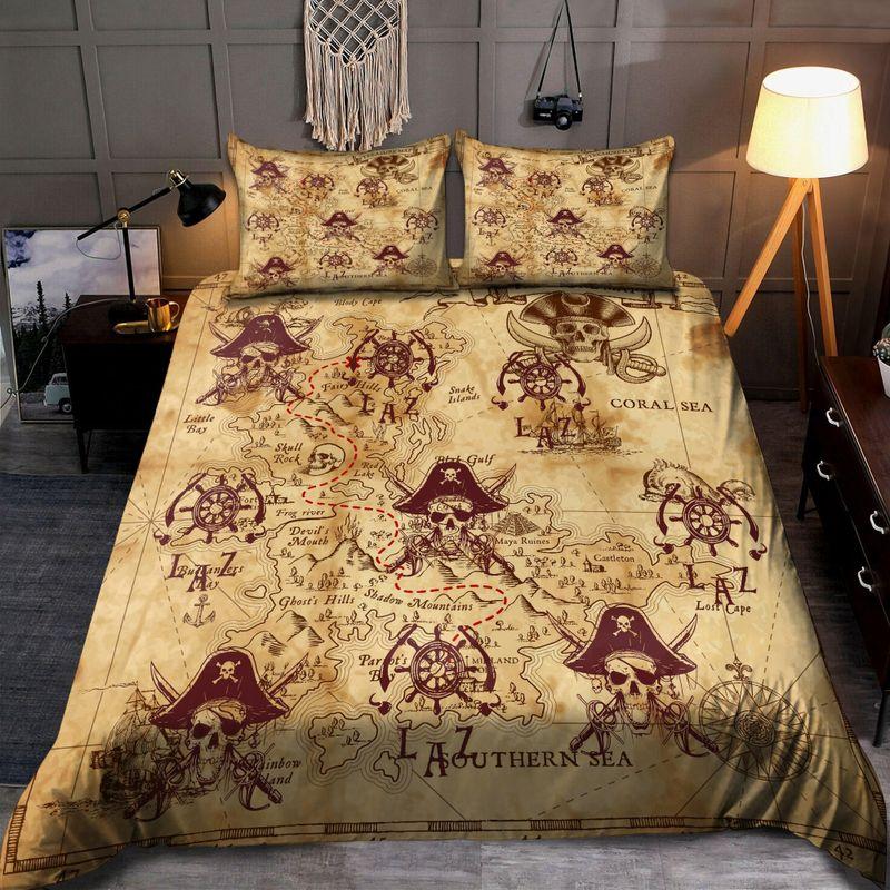 Caribbean Map Bedding Set Vintage Parate Map Fans Home Decor Gift