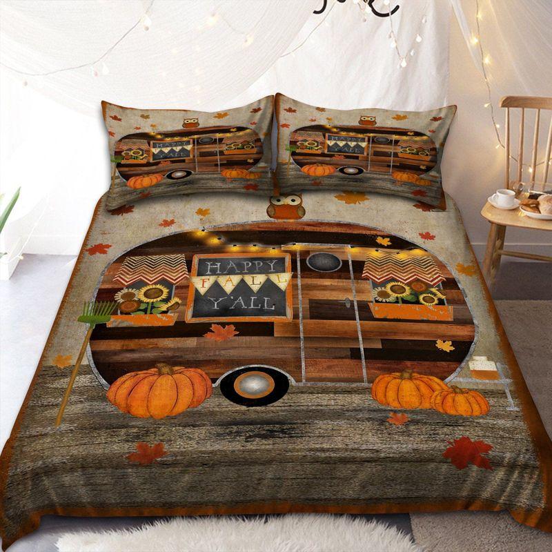 Halloween Happy Yall Bedding Set Camping Vintage Fall Season Fans